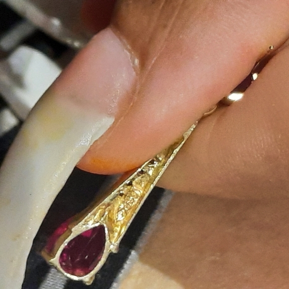 AUTHENTIC GENUINE SOLID 10K YELLOW 💛 RUBY & DIAMOND SEXXXY DANGLE EARRINGS ♥️ - Picture 4 of 8